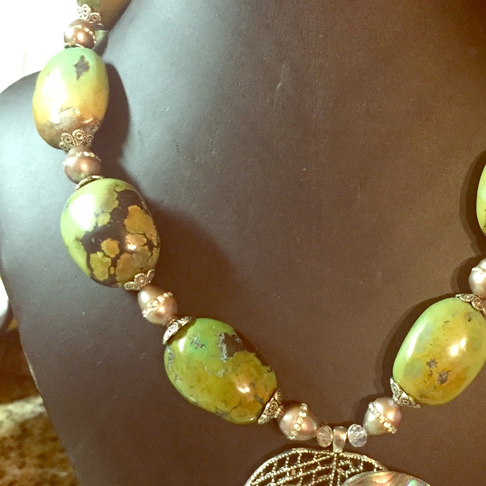 Chunky Turquoise and Abalone Necklace