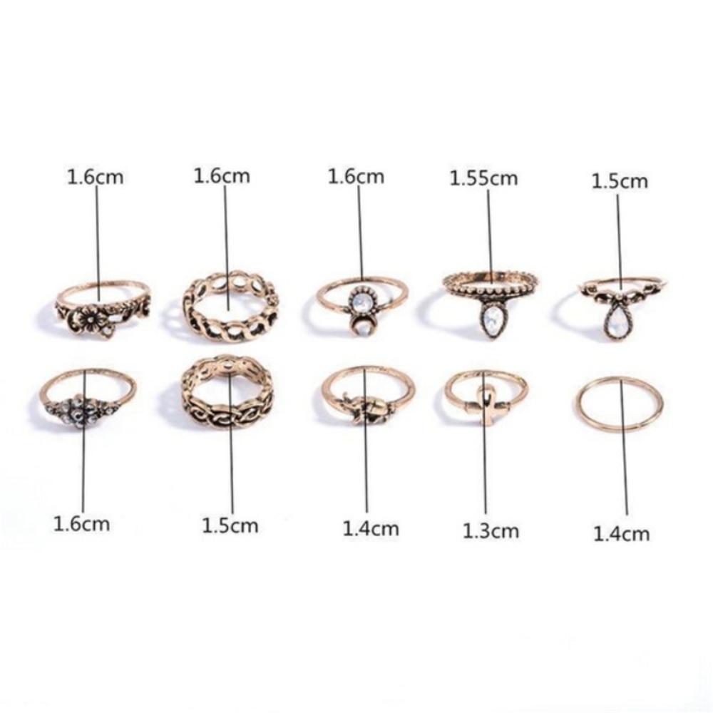 10 Antique Silver Boho Knuckle Rings Set - Picture 3 of 5
