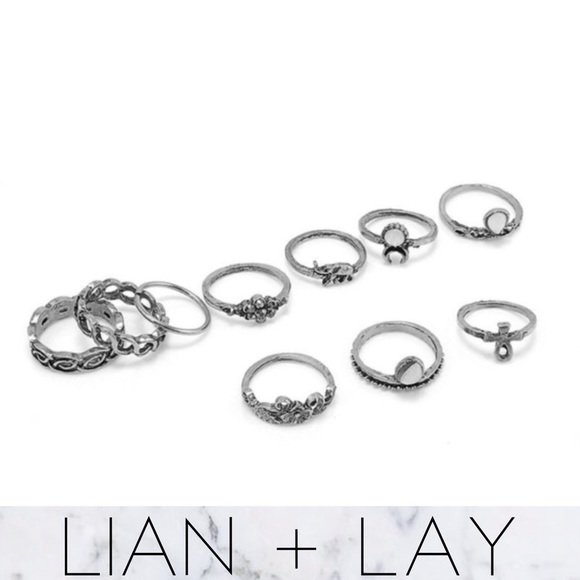 10 Antique Silver Boho Knuckle Rings Set - Picture 2 of 5