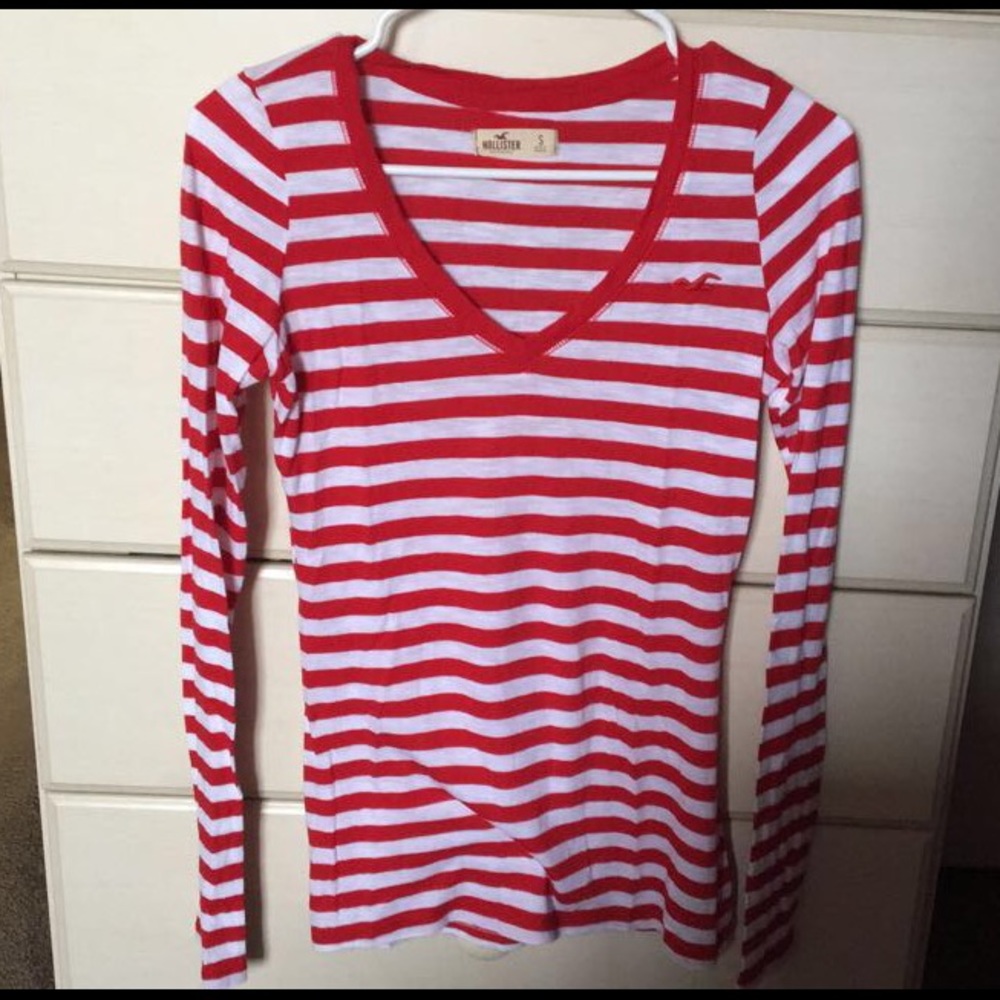 Red and white long sleeve shirt