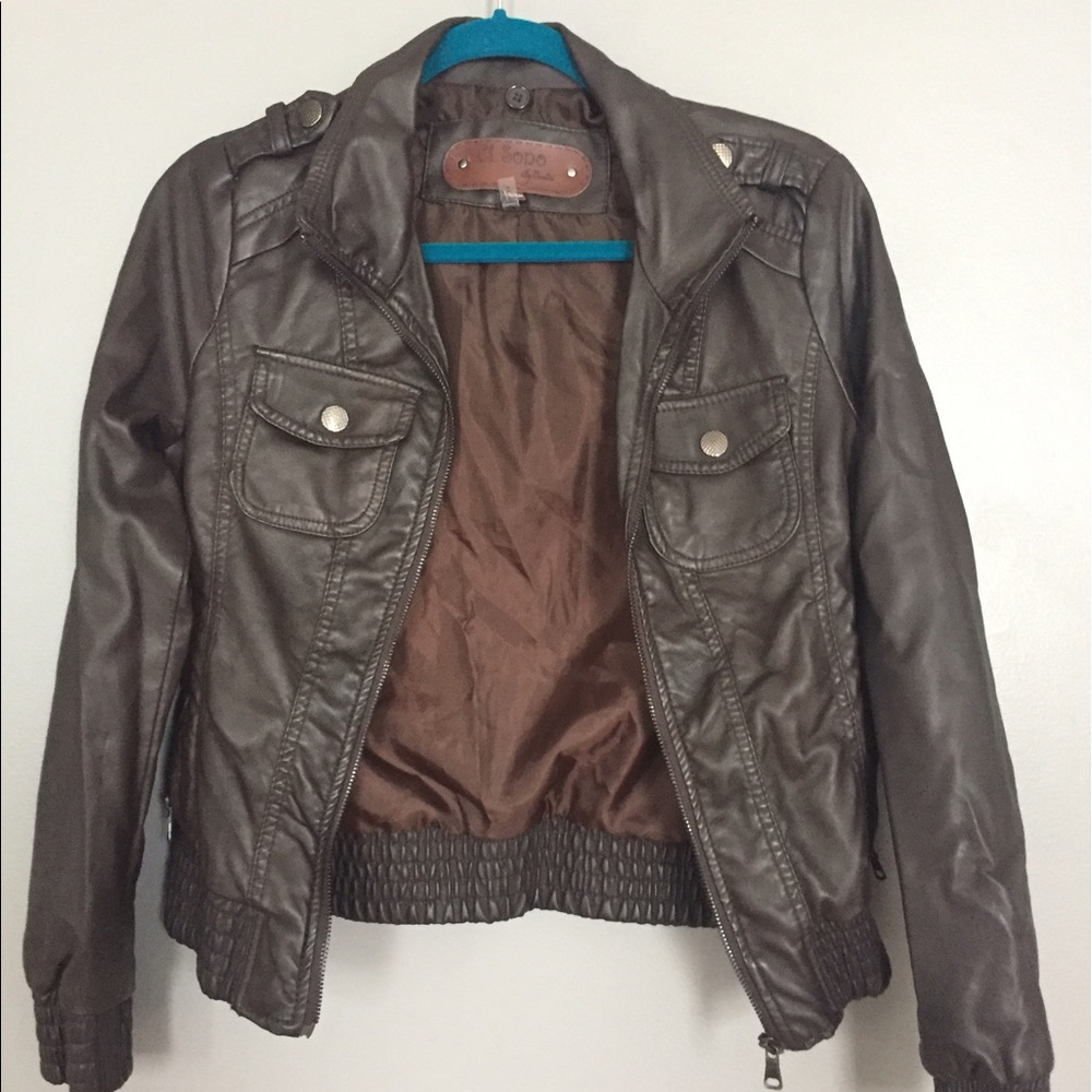 Brown Motorcyle Jacket with Ruched Waist