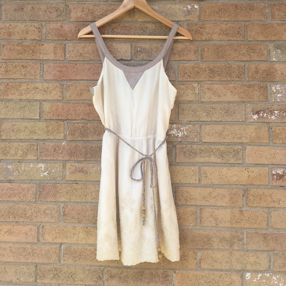Esley Ivory and Taupe Embroidered Dress