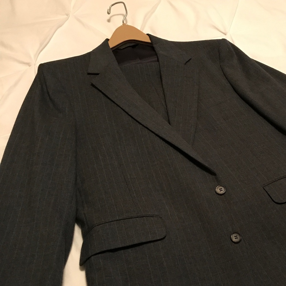 Mens 42R Brassard 100% wool Grey pinstripe suit