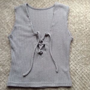 Light Gray Lace Up Crop Top Size: XS/S