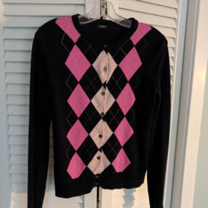 J. Crew Wool Argyle Cardigan Sweater - Navy