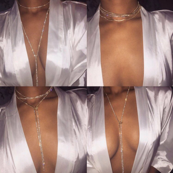 Jewelry - New Silver Full Rhinestone Crystal Chain Necklace