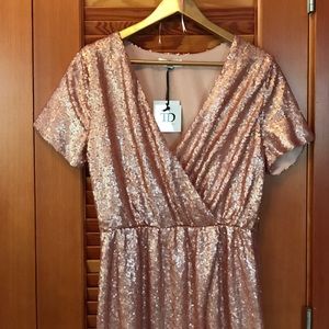 Floor length sequin rose gold gown