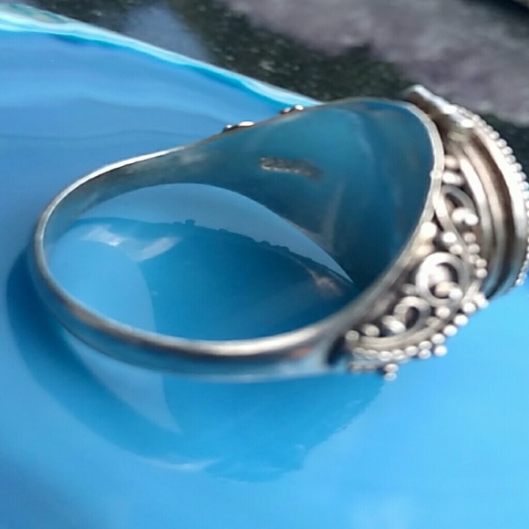 Incredible VINTAGE Sterling Silver Unique Sun Face Poison/ Pill Box Ring SIGNED - Picture 5 of 8