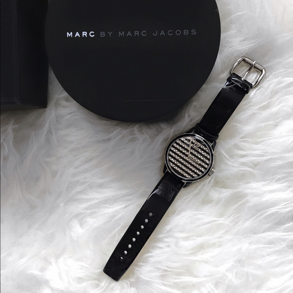 Marc Jacobs Leather Black / White Swarovski Watch