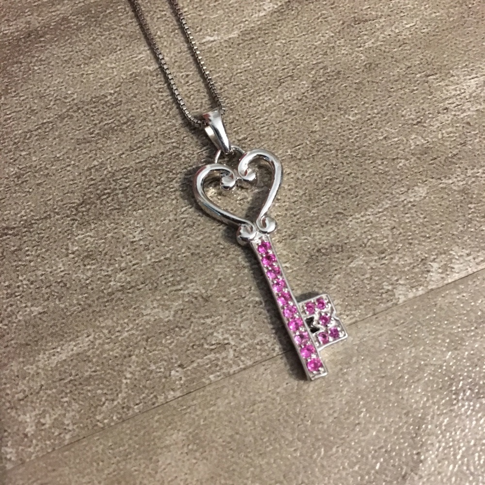 19 in Sterling Silver Necklace, heart key