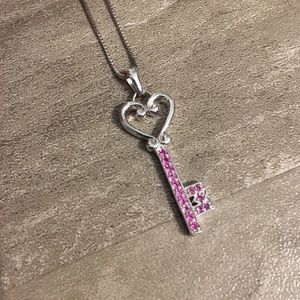 19 in Sterling Silver Necklace, heart key