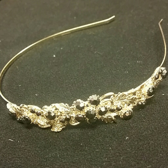 Metal Headband with Textured Floral, Leaf Motif