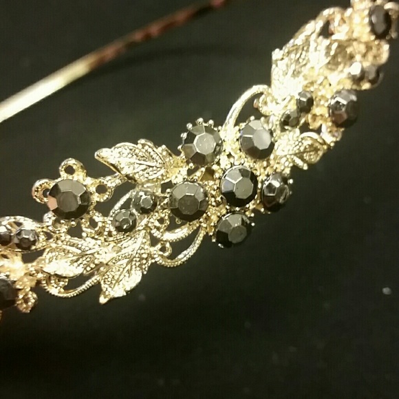 Metal Headband with Textured Floral, Leaf Motif