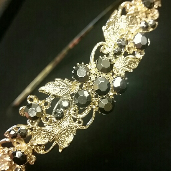 Metal Headband with Textured Floral, Leaf Motif