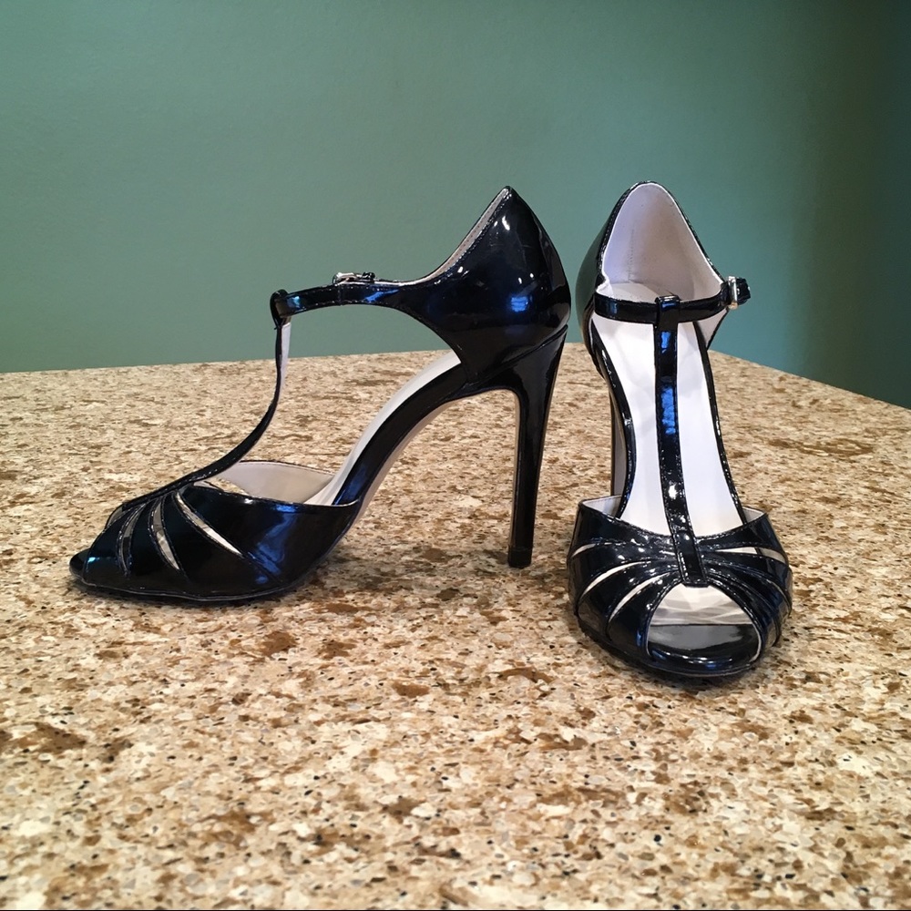 ZARA Patent Leather Ankle Strap Peep Toe Heels