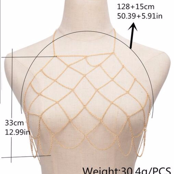 Silver Body Chain Bikini Belly Harness Necklace - Picture 3 of 5