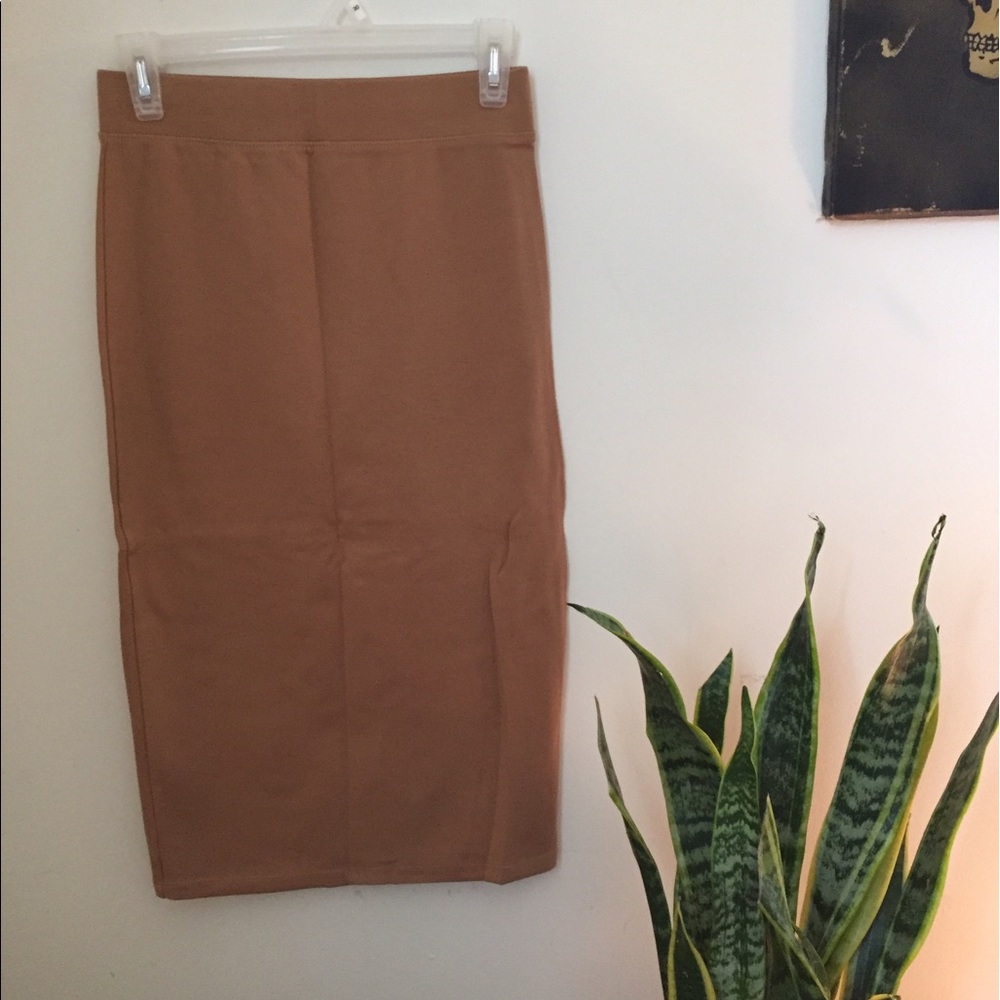 Camel colored pencil skirt