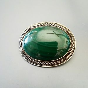 Vintage malachite & vermeil pin