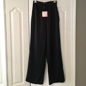 Misguided high waisted black satin pants