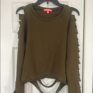 army green ripped sweatshirt