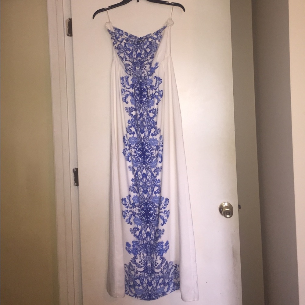 White and royal blue maxi dress