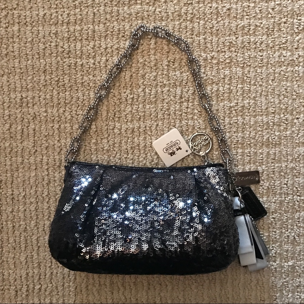 NWT Coach Silver and Black Ombre Sequin Bag