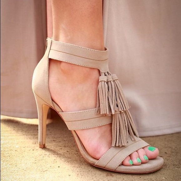 Tan Suede Tassel Fringe Sandals - Picture 4 of 5
