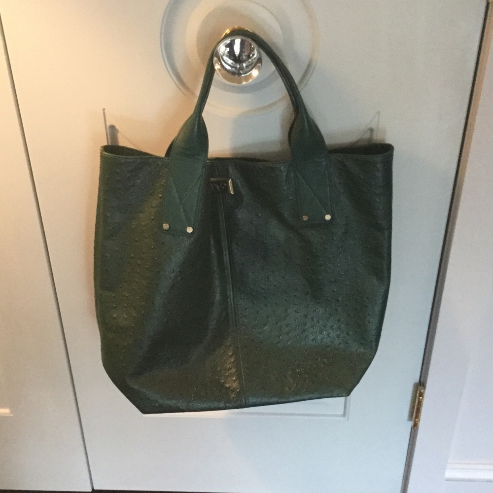 Green ostrich embossed leather DVF Addison tote