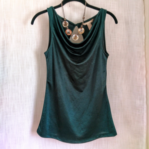 Sleeveless Teal Cowl Blouse with Cutout