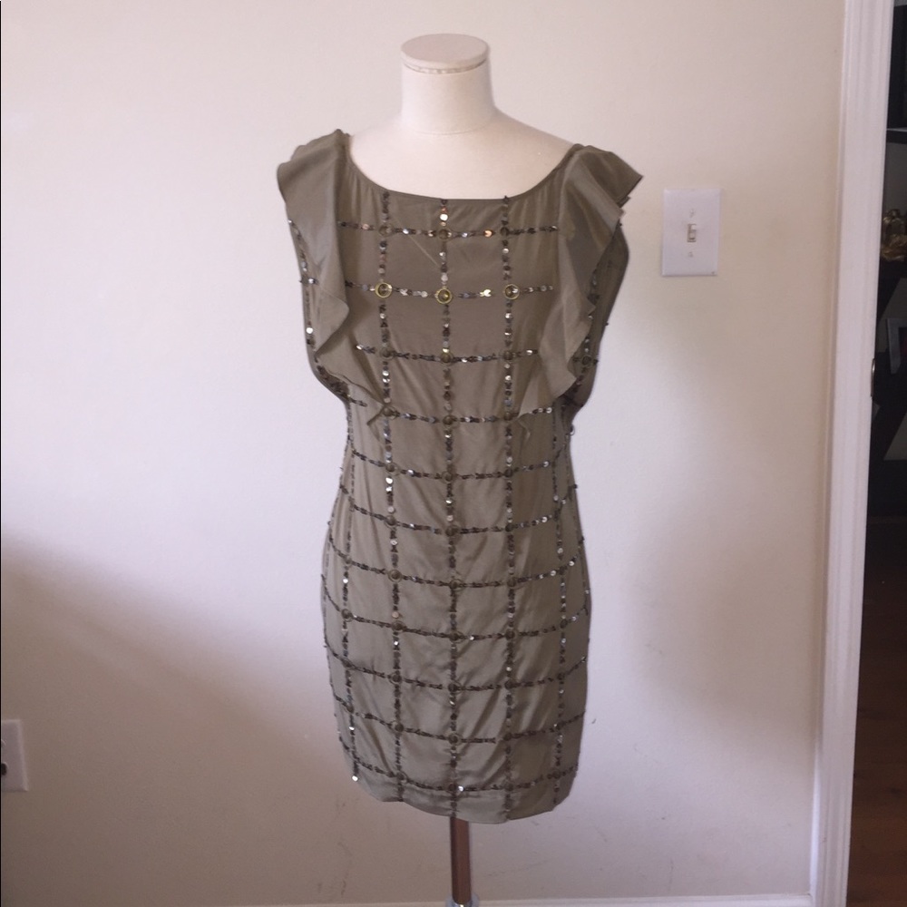 Olive green sequin Bebe dress