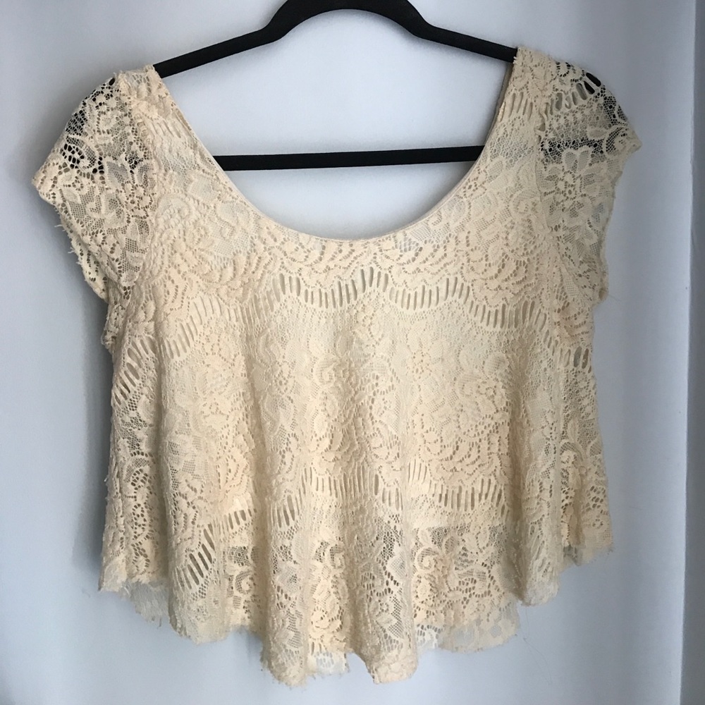 Lace Cream Crop Top - Boutique