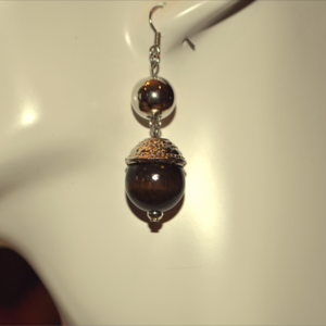 BROWN AND SILVER DANGLE EARRINGS