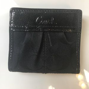 Coach small black wallet with zip coin & trifold