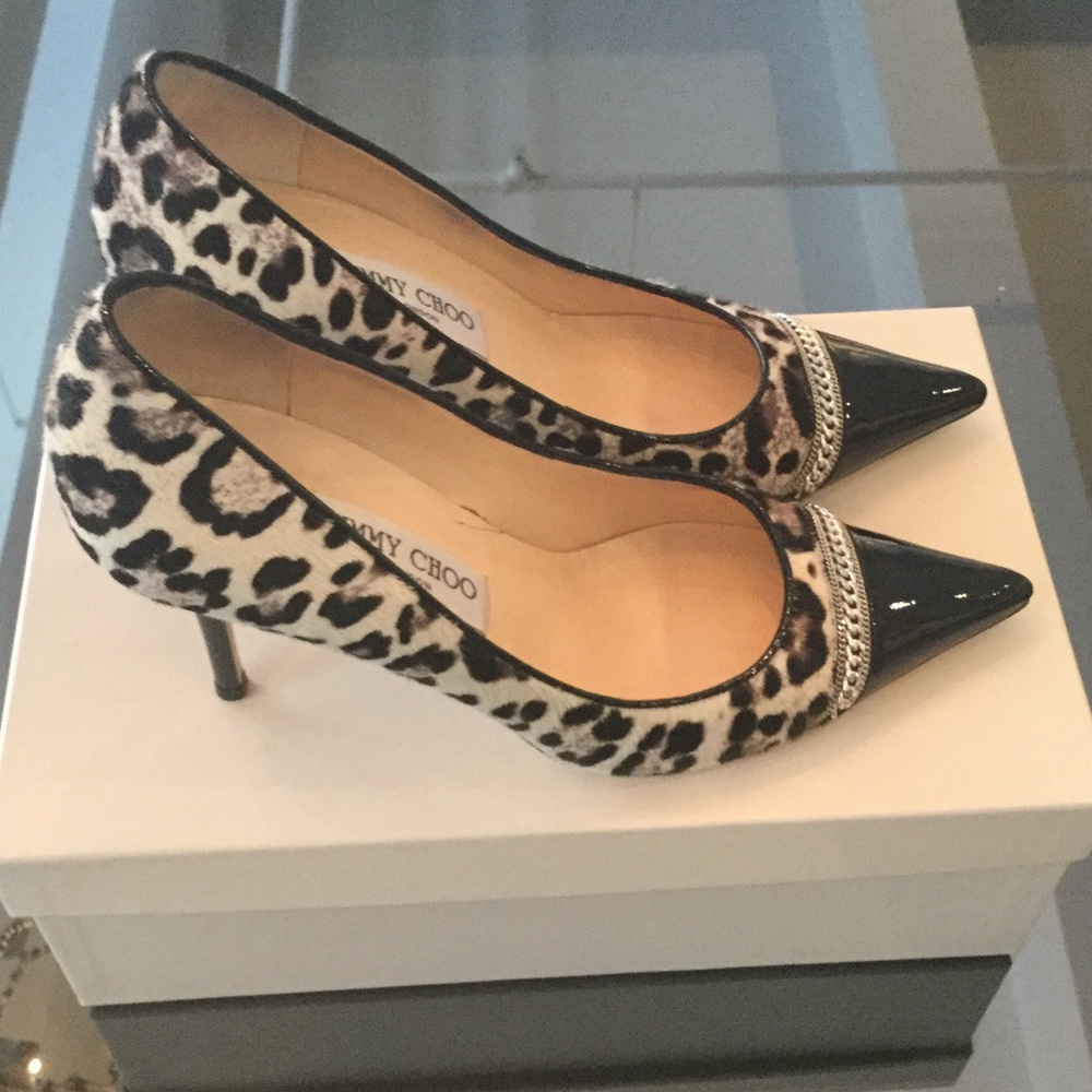 Jimmy Choo Pony Hair Patent Leopard Heels size 37