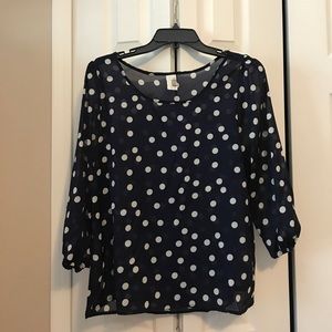 Navy blue polka dot sheer blouse
