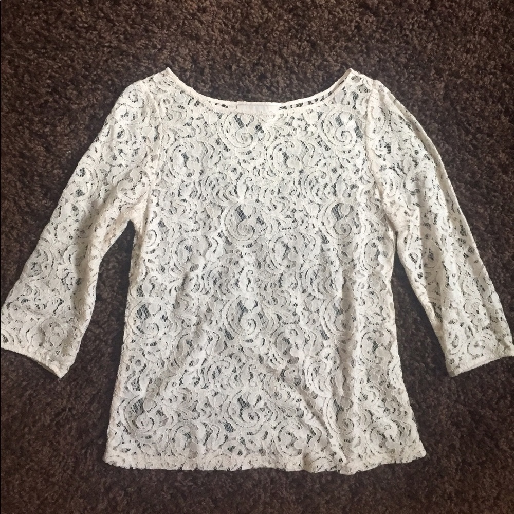 LOFT lace 3/4 sleeve top. Size Small.