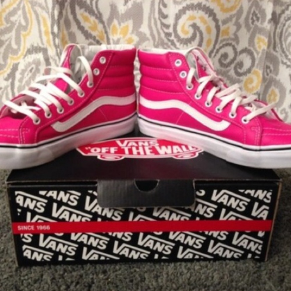 Neon Pink Leather High Top Vans