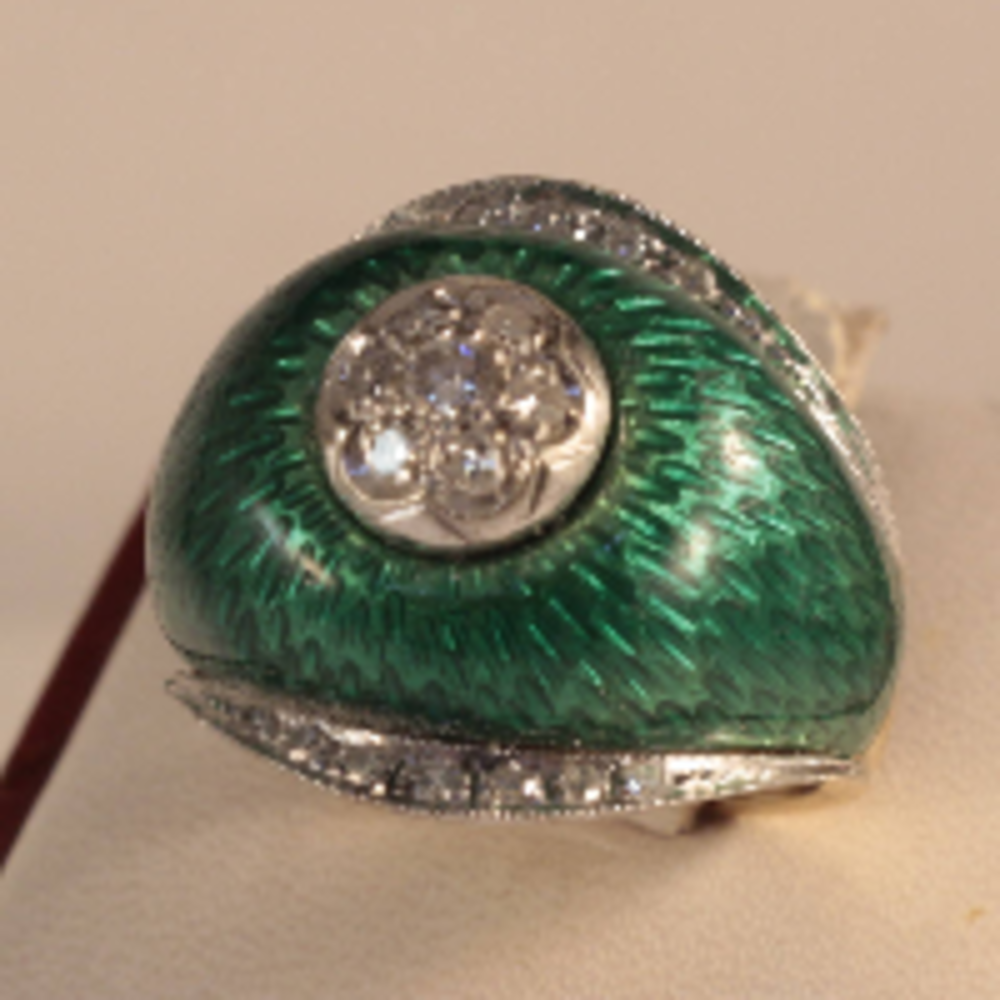 Vintage Toliro 18k Enamel Diamond Ring, 1960's