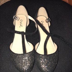 Size 7 black with gold shoes