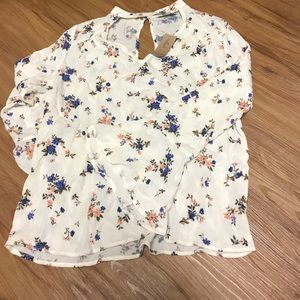 White floral flare sleeve top
