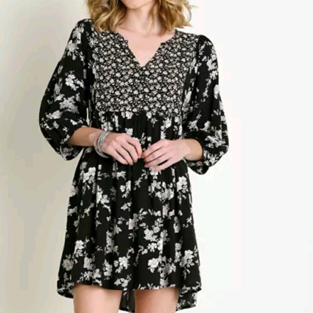 Umgee pheasant dress 3/4 sleeve medium