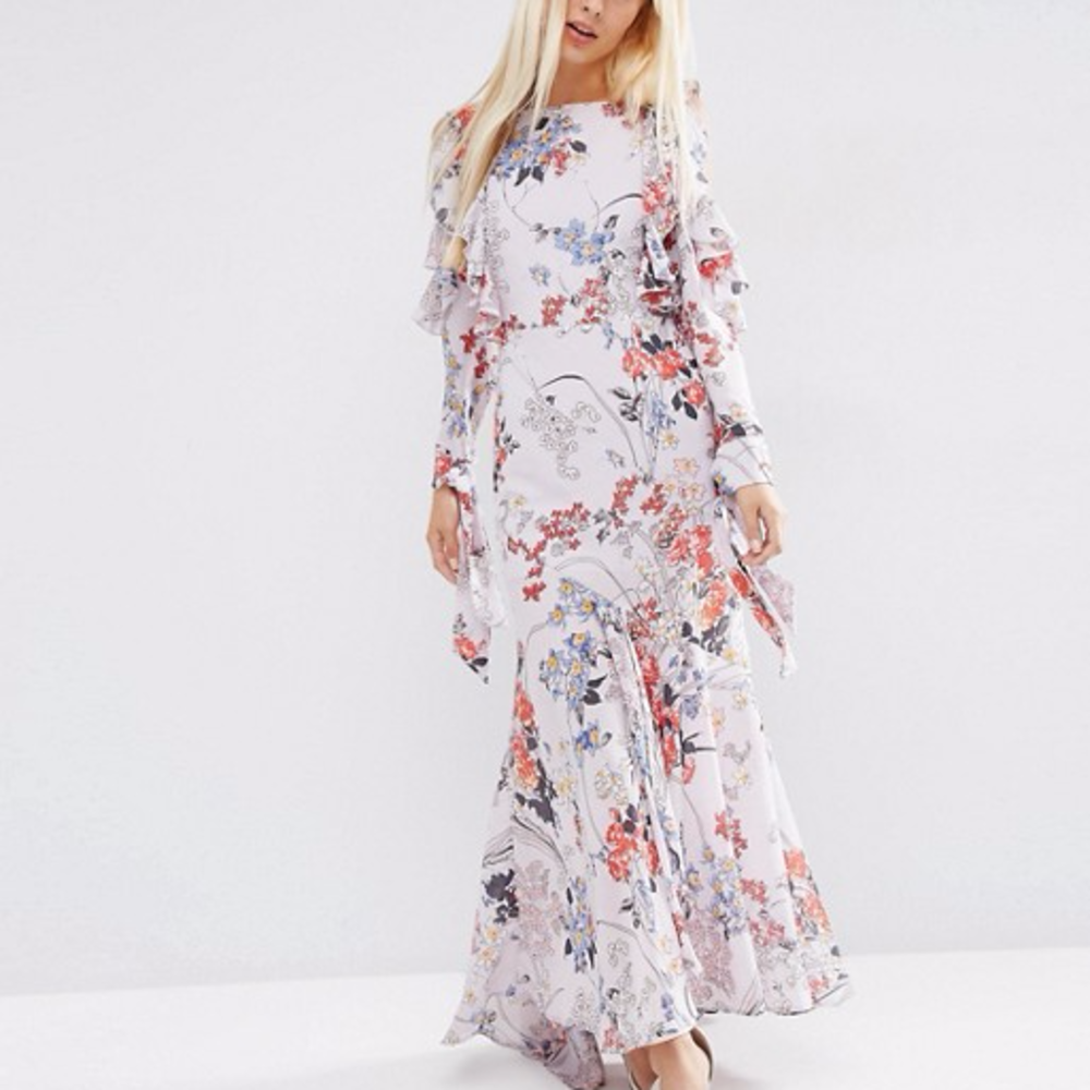 💕Cold Shoulder Long Sleeve Ruffle Maxi Dress