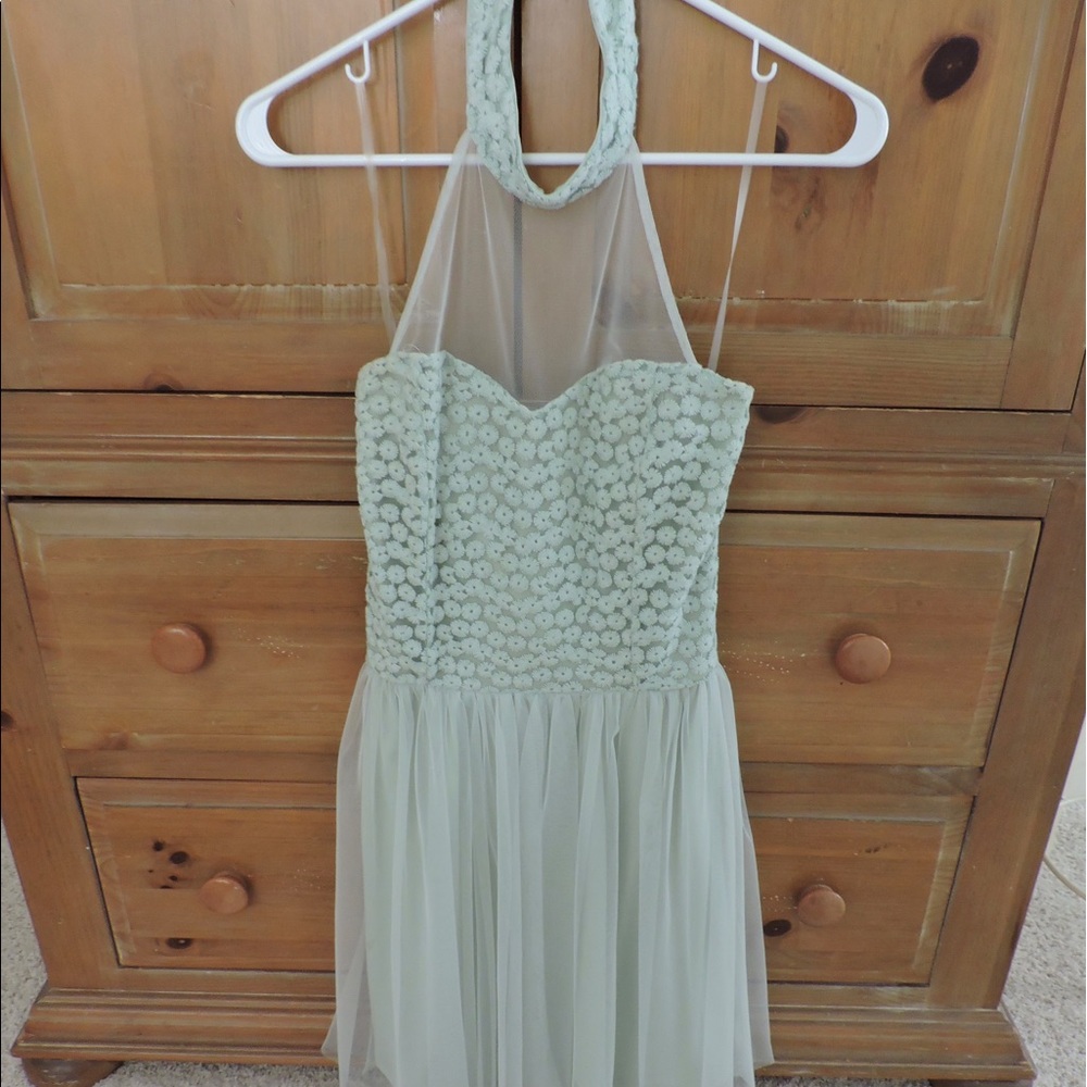 Mint green, floral and tulle halter dress!