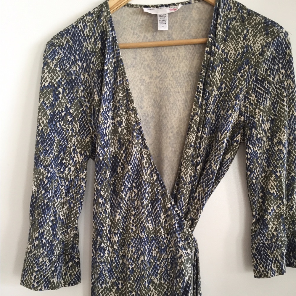 DVF Vintage Wrap Dress in gray/blue/green