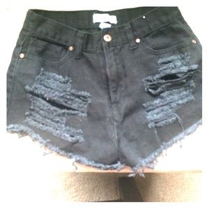Black distressed jean shorts