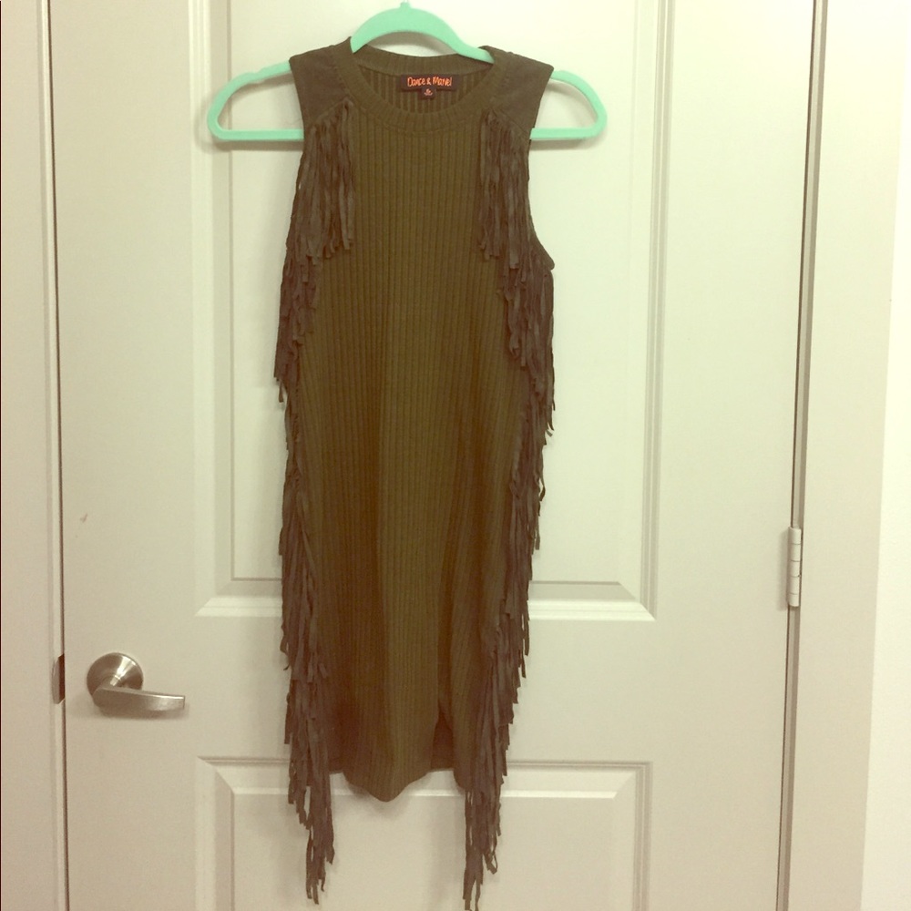 Green fringe fitted mini dress