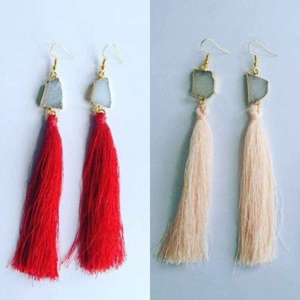 DRUZY TASSEL PENDANT EARRINGS