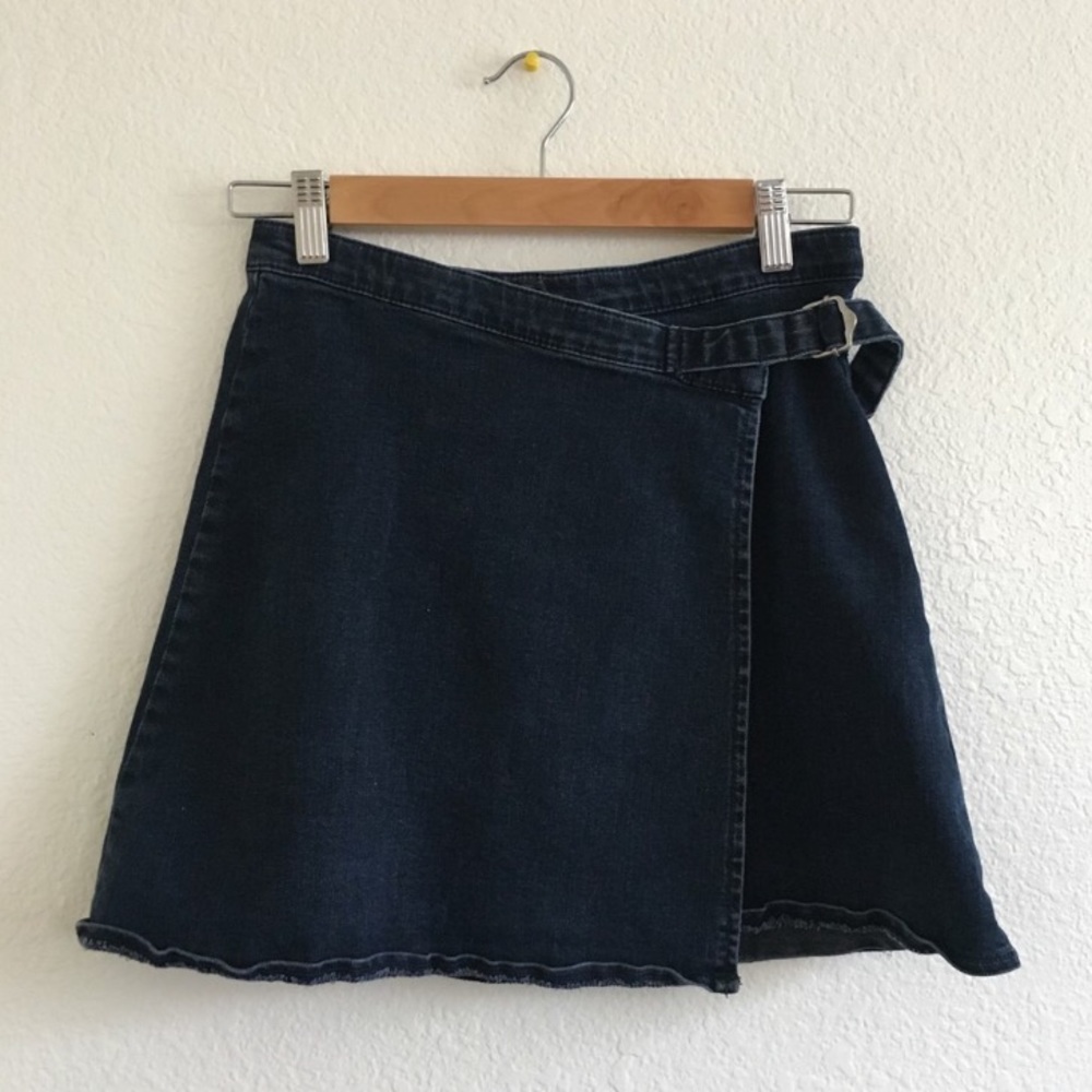 Topshop Moto Dark Wash Denim Wrap Skirt