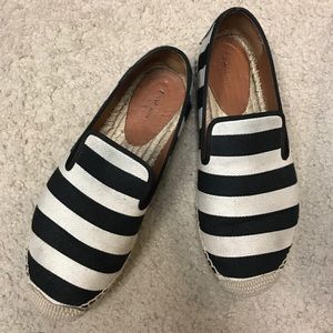 Céline Black and White Striped Espadrilles