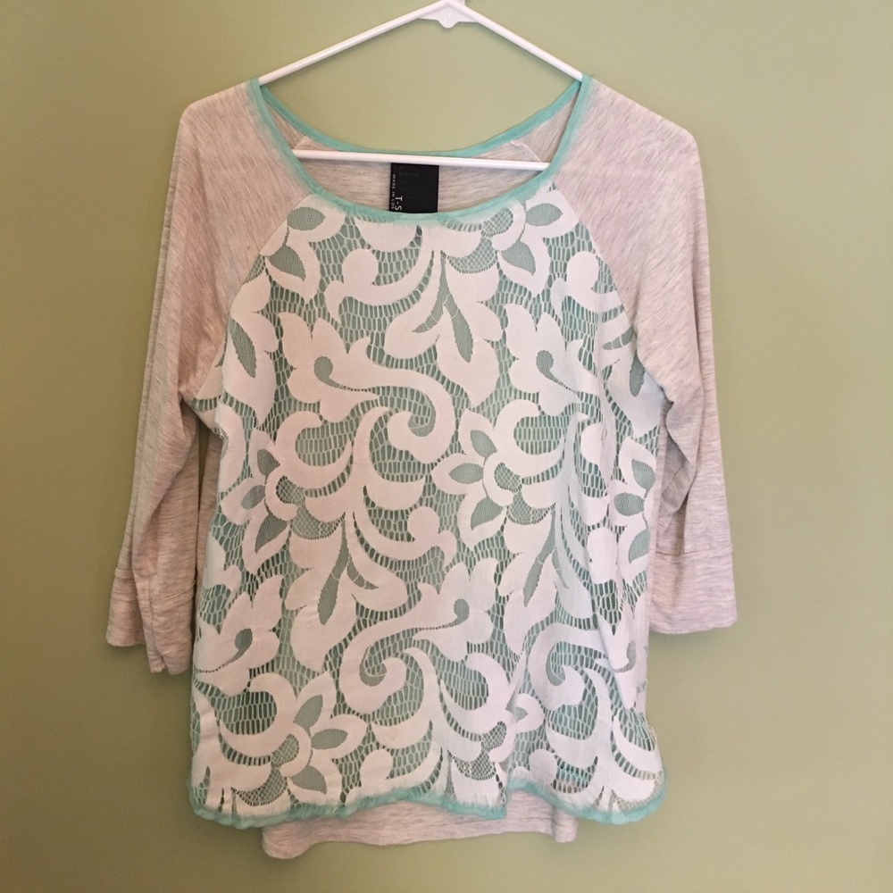 Anthropologie Lace front 3/4 sleeve top